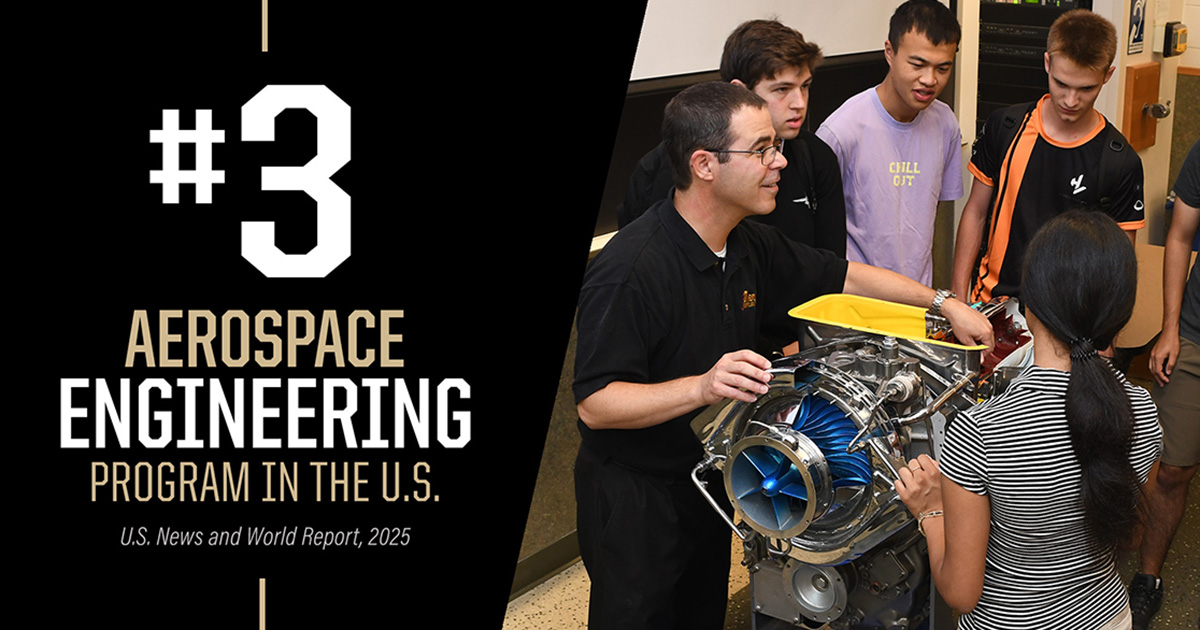 Graphic with inset image of a professor showing students components of a turbine engine model