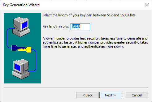 Select the length of your key pair
