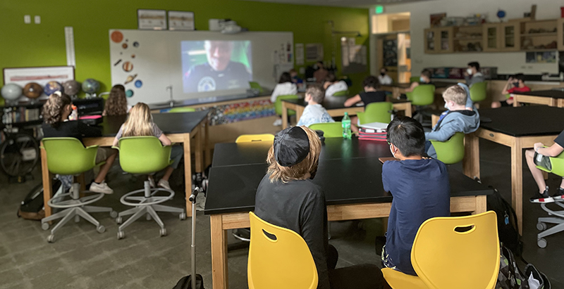 Classroom with Diallo on Screen from "Mars" Habitat