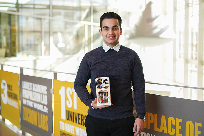 Dimitrios Michalaros, First-Year Engineering Student holding Nanolab