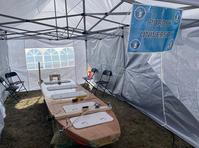 Boat inside a tent
